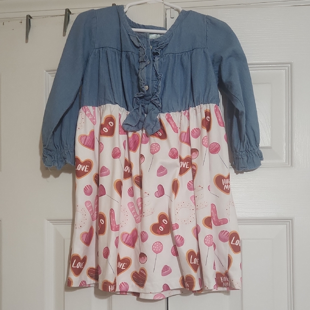Blue and Pink Heart Print Dress